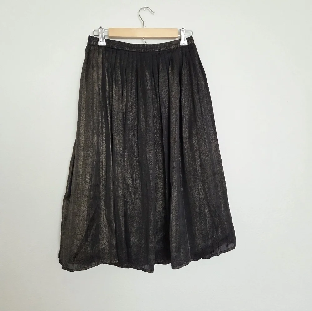 Abercrombie & Fitch Sheer Metallic Black Pleated Midi Skirt Size Small